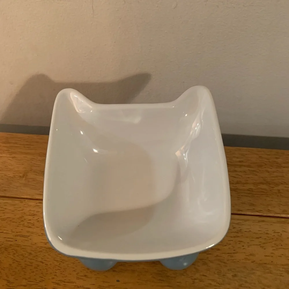 Whisker City Elevated Ceramic Cat Bowl Blue